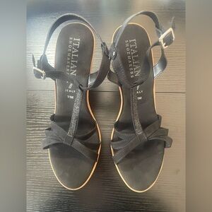 Italian Shoemakers Women’s Black Sandal 5” Wedge Heel Size 11